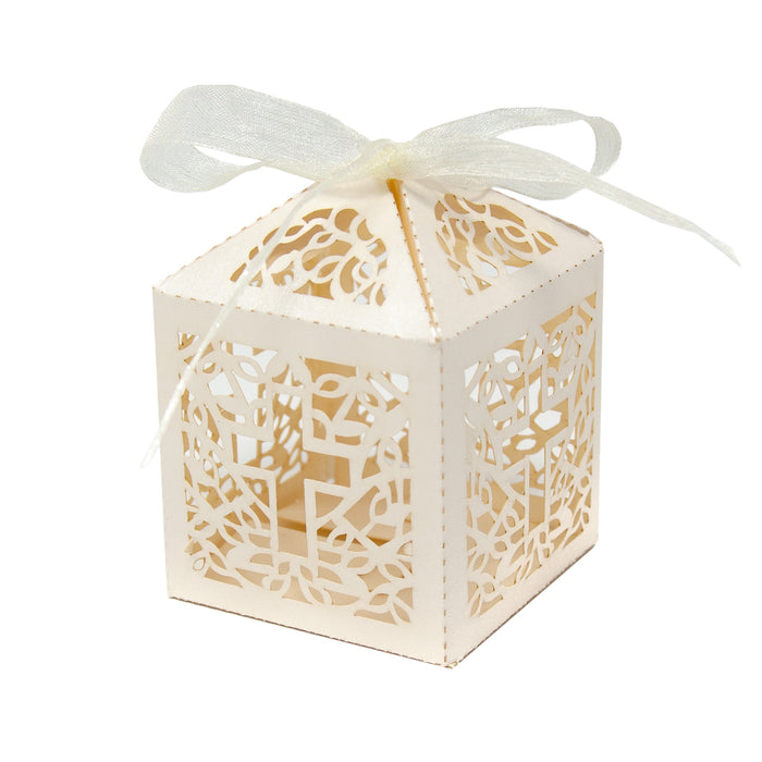 10 Deko Schachteln Boxen mit Kreuz Motiv für Taufe Kommunion Konfirmation Hochzeit creme