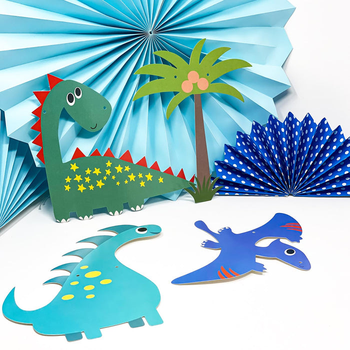 Dino Party Kinder Geburtstag Deko Set - Girlande + Temporäre Tattoos + Geschenktüten - für Jungs