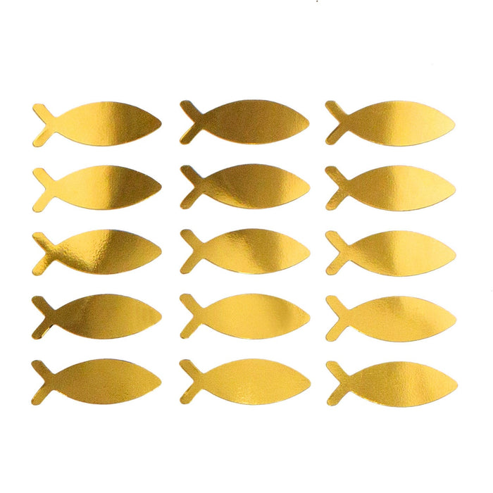 15 Fisch Sticker Aufkleber Taufe Kommunion Konfirmation Deko - gold