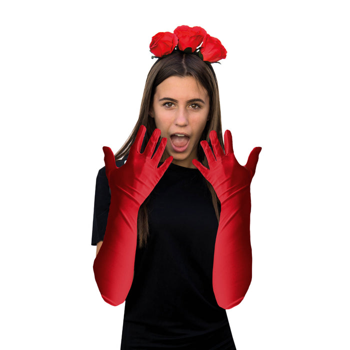 Damen Handschuhe Lang rot Handschuh für Hochzeit Fasching Karneval Mot — Oblique Unique