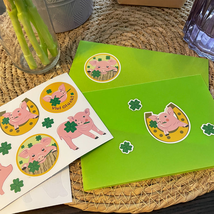 Schweinchen Sticker Schweine Aufkleber Viel Glück für Kinder Geburtstag Verzierung Scrapbooking zum Basteln