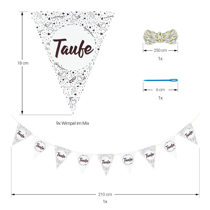 Girlande mit Schriftzug Taufe als Hängedeko für Taufe Deko Jungen und Mädchen Taufdeko - weiß dunkelbraun