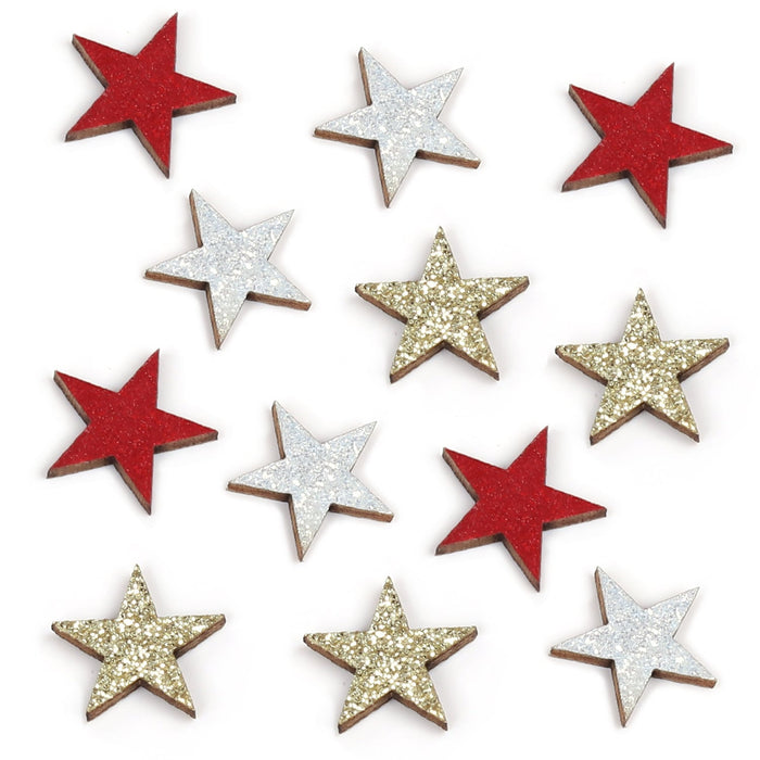 Holz Sterne Deko Set Holzdeko Konfetti Weihnachtsdeko Tischdeko Streudeko für Weihnachten - rot gold weiß