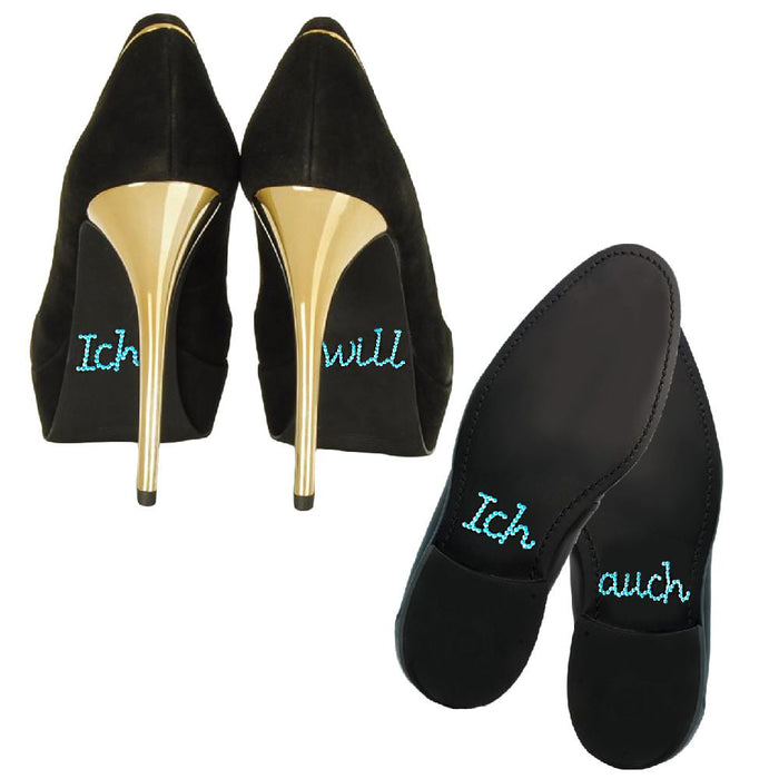 Schuhsticker Set Brautpaar Hochzeit Ich will / Ich auch - türkis