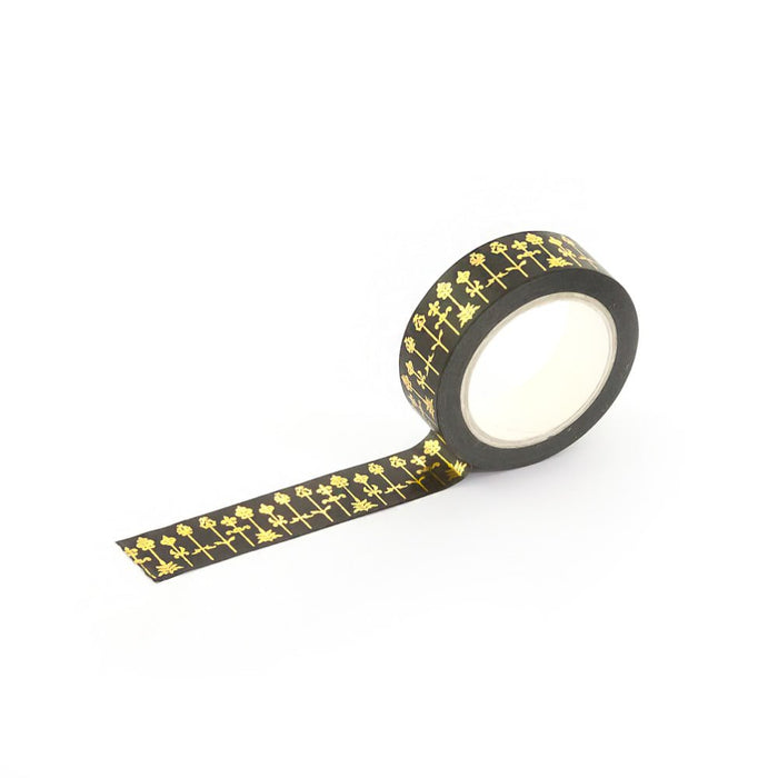 Washi Tape Dekobänder Scrapbooking selbstklebend - schwarz Goldblumen