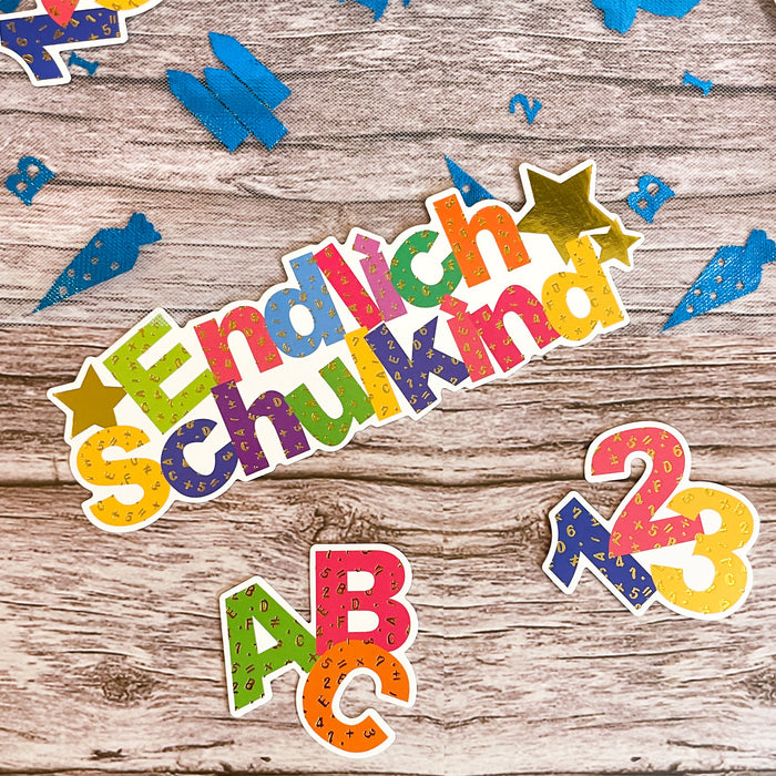 Tischläufer Tischband für Schuleinführung mit Zuckertüten 123 ABC 290 cm x 29 cm Einschulung Deko Jungs - blau