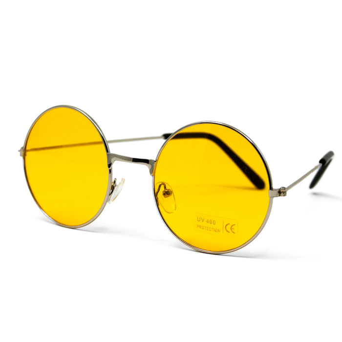 Hippie Brille Retro Sonnenbrille Herren Damen 60er 70er Jahre Party Fasching Karneval - gelb