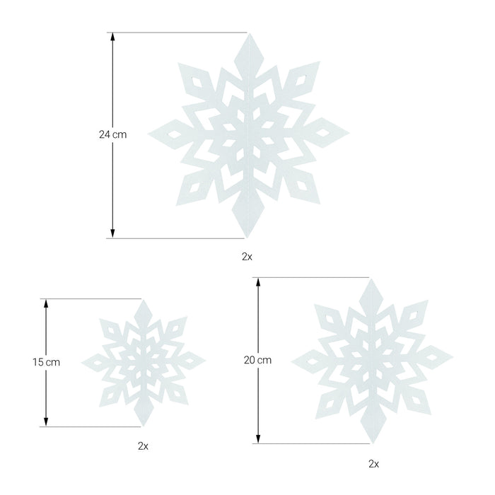 3D Schneeflocken 6er Set Eiskristalle Deckenhänger Deko für Weihnachten Winter Weihnachtsdeko - weiß