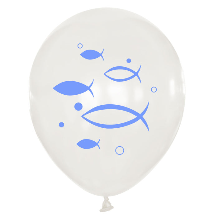 Fisch Luftballon Set 10 Stk. Ballons für Taufe Kommunion Konfirmation Deko Junge Weiß Blau