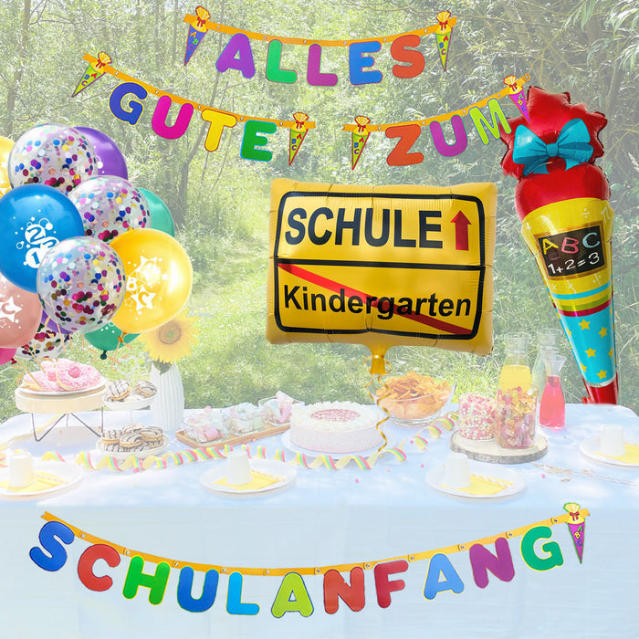 Schuleinführung Schulanfang Einschulung Deko Set - Alles Gute zum Schulanfang Girlande + Luftballons