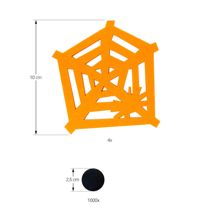 Halloween Deko Set - Filzuntersetzer Spinnennetz 4er Pack + Konfetti orange weiß schwarz Tischdeko