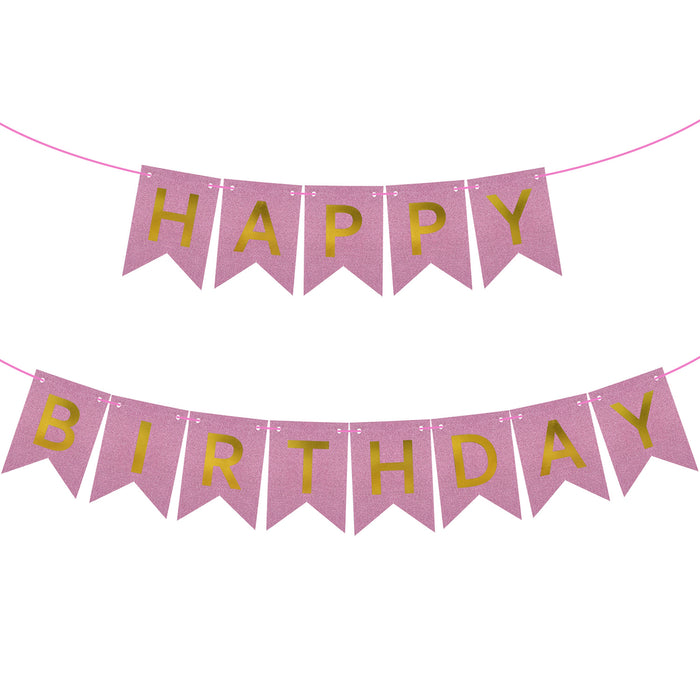 Happy Birthday Girlande für Kinder Geburtstag Deko Mädchen Party Banner Dekoration - rosa-gold