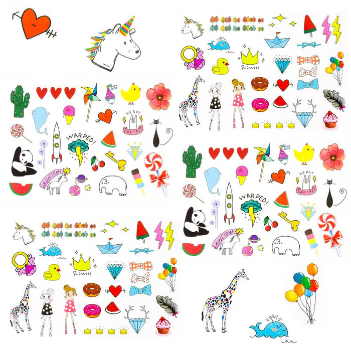 120 Temporäre Klebetattoos Kinder Tattoo Set - verschiedene Motive