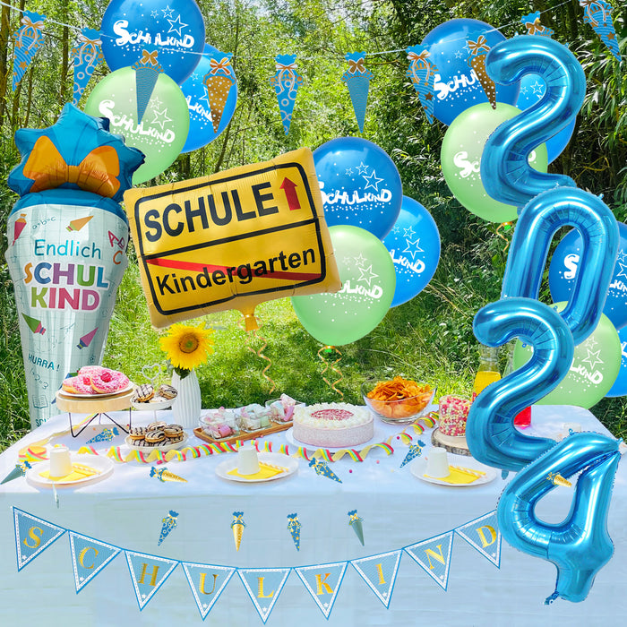 Schuleinführung Schulanfang Einschulung Deko Set 2024 für Jungs - Girlanden + Luftballons + Konfetti