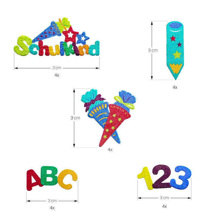 Schulkind Holz Konfetti Set mit 123 ABC Stift Zuckertüte Motiv für Schuleinführung Einschulung Tischdeko - bunt