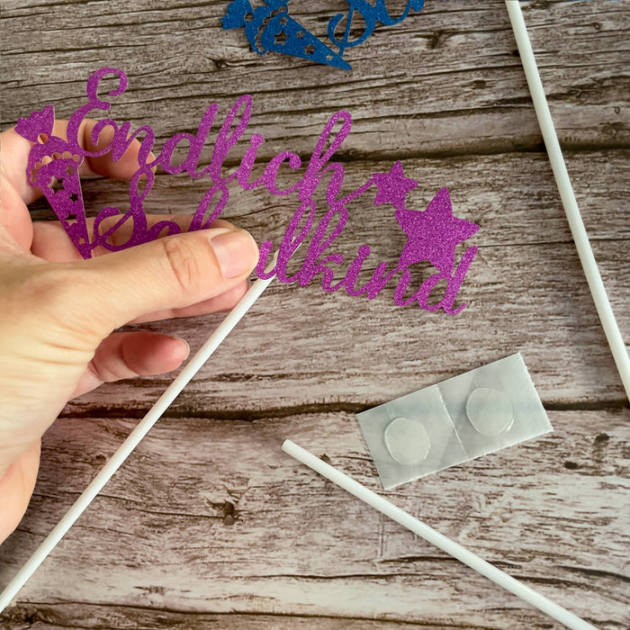 Endlich Schulkind Torten Topper Glitzernd rosa für Schuleinführung Einschulung Schulanfang Mädchen Kuchendeckel