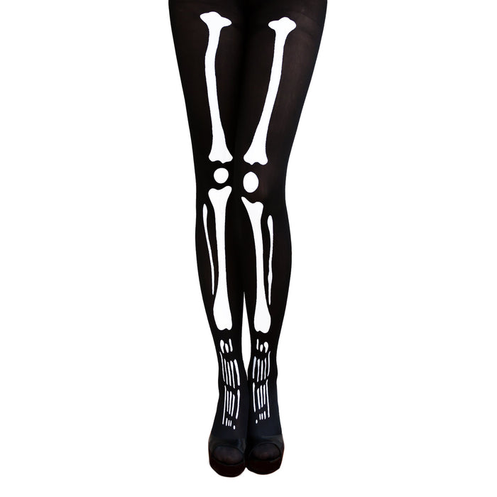 Skelett Kostüm Accessoire Set - Skelett Strumpfhose + Skelett Handschuhe für Halloween Fasching uvm