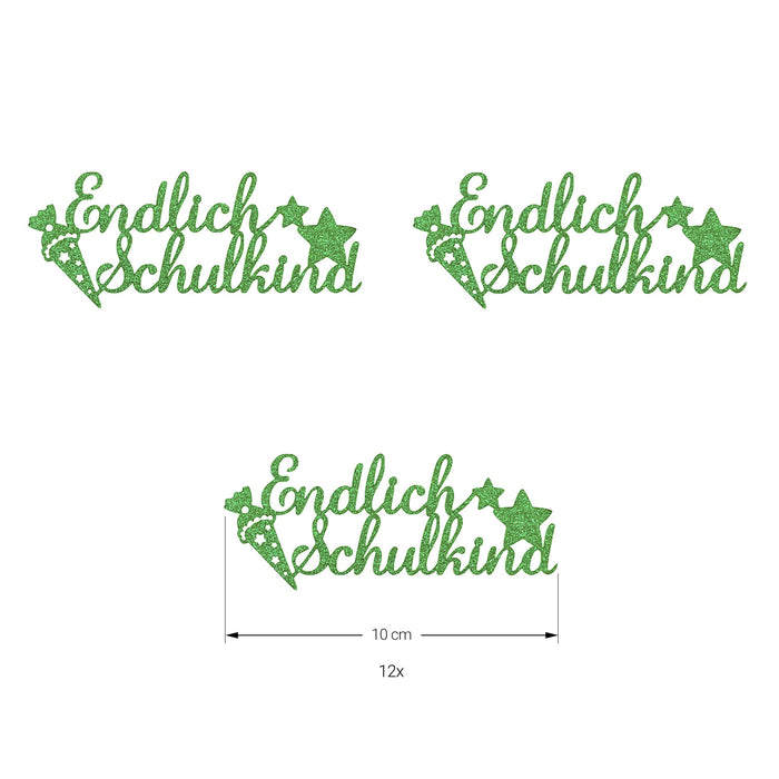 Schuleinführung Schulanfang Einschulung Deko Set - Torten Topper + Konfetti Set Endlich Schulkind grün