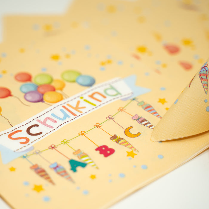 Schuleinführung Schulanfang Einschulung Deko Set - Servietten + Zuckertüten ABC 123 Konfetti Set