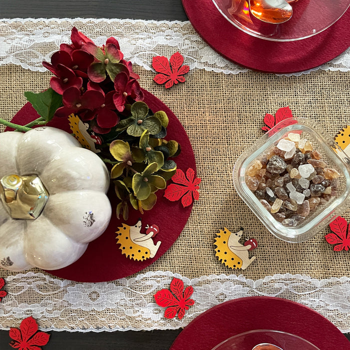 Herbst Konfetti Set Igel und Blätter aus Holz als Tisch Dekoration für den Herbst Basteln Kinder DIY