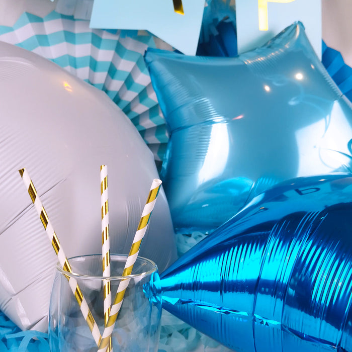 3er Set Stern Folien Luftballons Kinder Geburtstag Schuleinführung Party JGA Hochzeit blau weiß