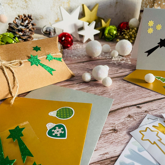 74 Sternschnuppen Sticker Glitzer Schnuppen Stern Aufkleber für Weihnachten zum Dekorieren Spielen Basteln Scrapbooking - grün