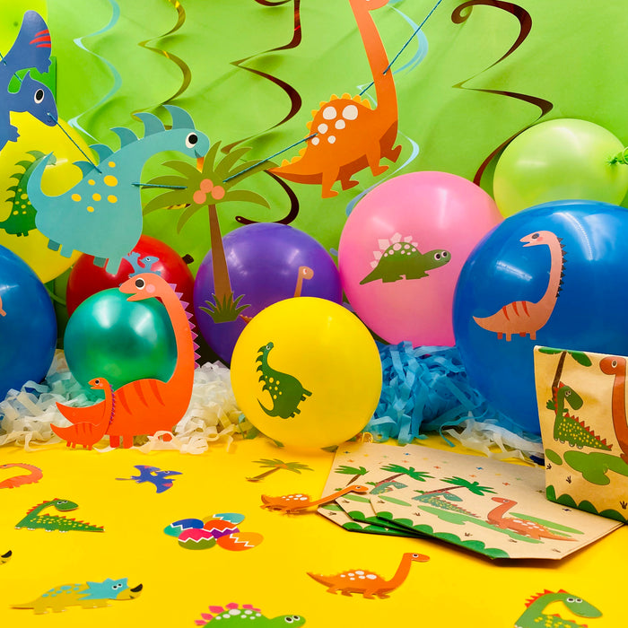 Dino Deko Set Kinder Geburtstag Jungs - Dinosaurier Ballons + Girlande + Geschenktüten + Konfetti