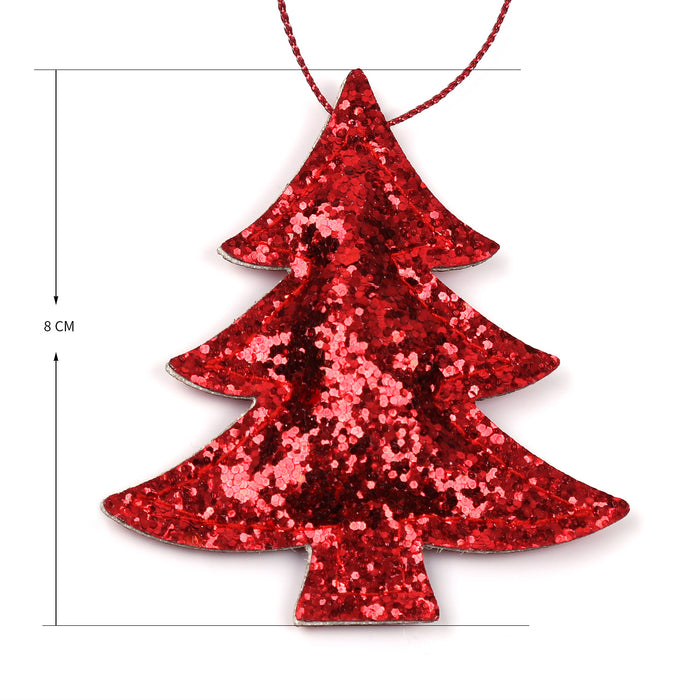 2er Set Tannenbaum Anhänger Weihnachten Glitzer Aufhänger Deko für Advent Weihnachtsdeko Baumschmuck - rot