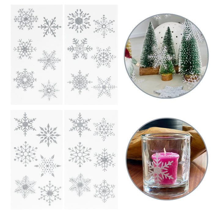 24 Schneeflocken Schnee Sticker Fenster Aufkleber Winter Deko Weihnachtsdeko selbstklebend - silber