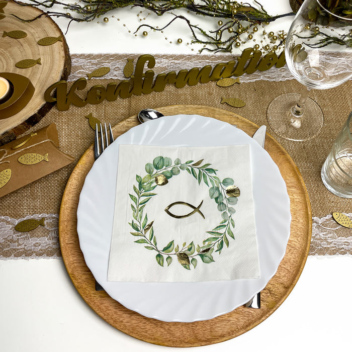 Taufe Tischdeko Itenga 40x Bierdeckel Rund Fisch Blau Kommunion Konfirmation Taufe Tischkarten Schön Dass Du Da Bist - Foto 3