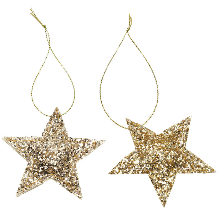 2er Set Sterne Anhänger Weihnachten Glitzer Aufhänger Deko für Advent Weihnachtsdeko Baumschmuck - gold