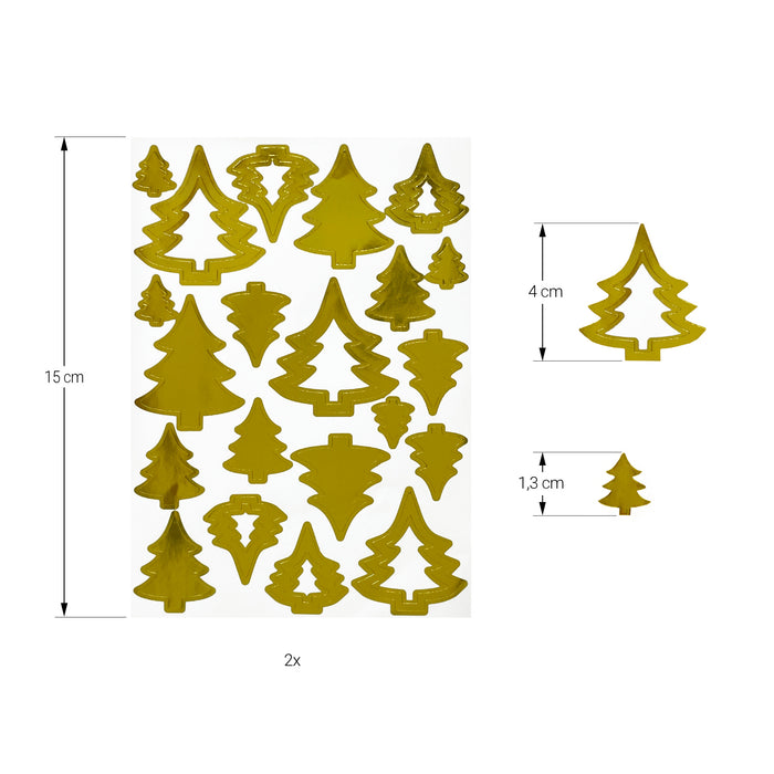 42 Tannenbaum Sticker Weihnachtsbaum Aufkleber Glänzend für Weihnachten Weihnachtsdeko Basteln - gold