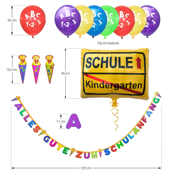 Schuleinführung Schulanfang Einschulung Deko Set - Alles Gute zum Schulanfang Girlande + Luftballons