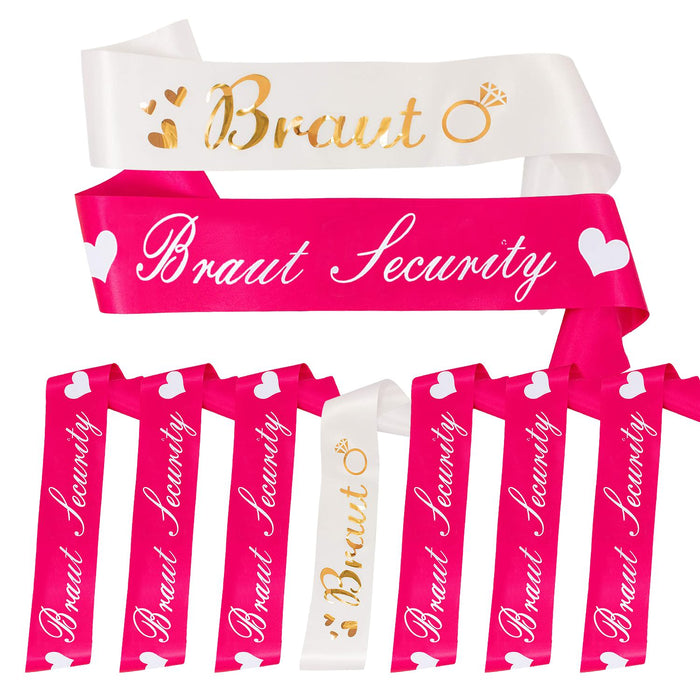 Schärpe Braut + Braut Security Set JGA Hen Party Hochzeit Herz Ring pink weiß