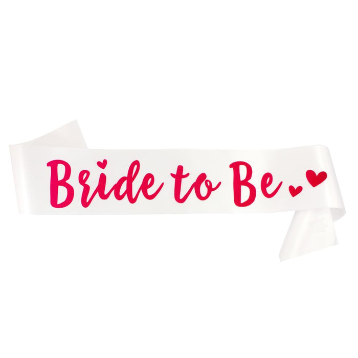 Schärpe Bride to Be + Team Bride Set JGA Hen Party Herz weiß pink