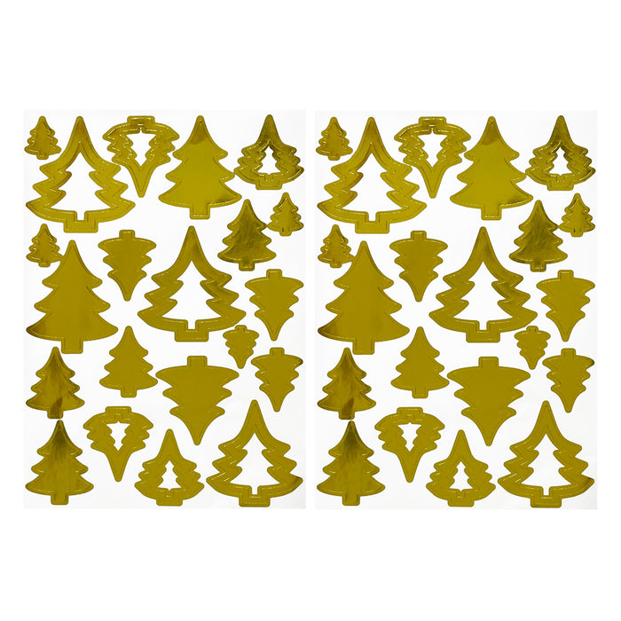 42 Tannenbaum Sticker Weihnachtsbaum Aufkleber Glänzend für Weihnachten Weihnachtsdeko Basteln - gold