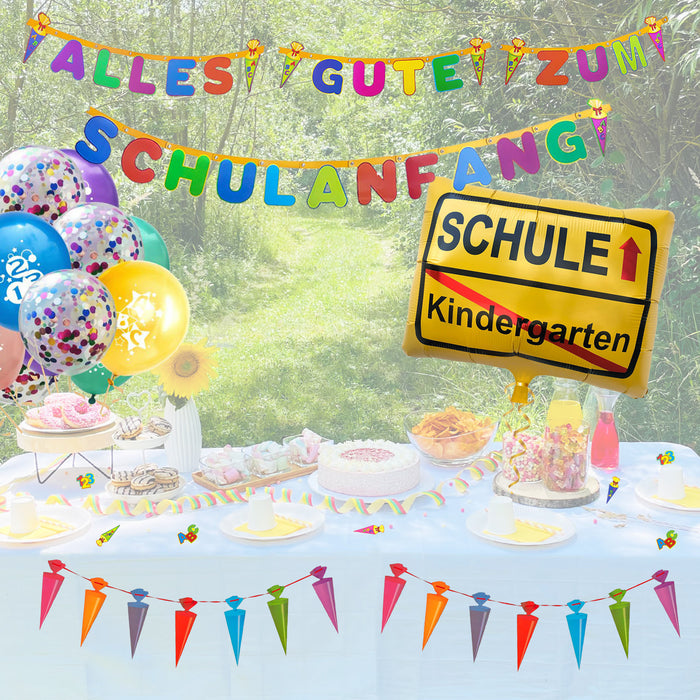 Schuleinführung Schulanfang Einschulung Deko Set - 2 Girlanden + Luftballons + Konfetti Set