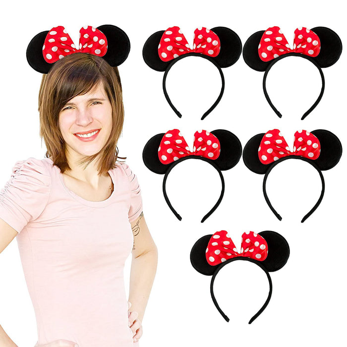 6x Haarreif Haarreifen Maus Mouse Ohren mit Schleife Fasching Karneval - rot