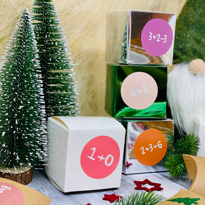 24 Adventskalender Sticker Zahlen Aufkleber mit Rechenaufgaben Weihnachten Basteln Weihnachtsdeko