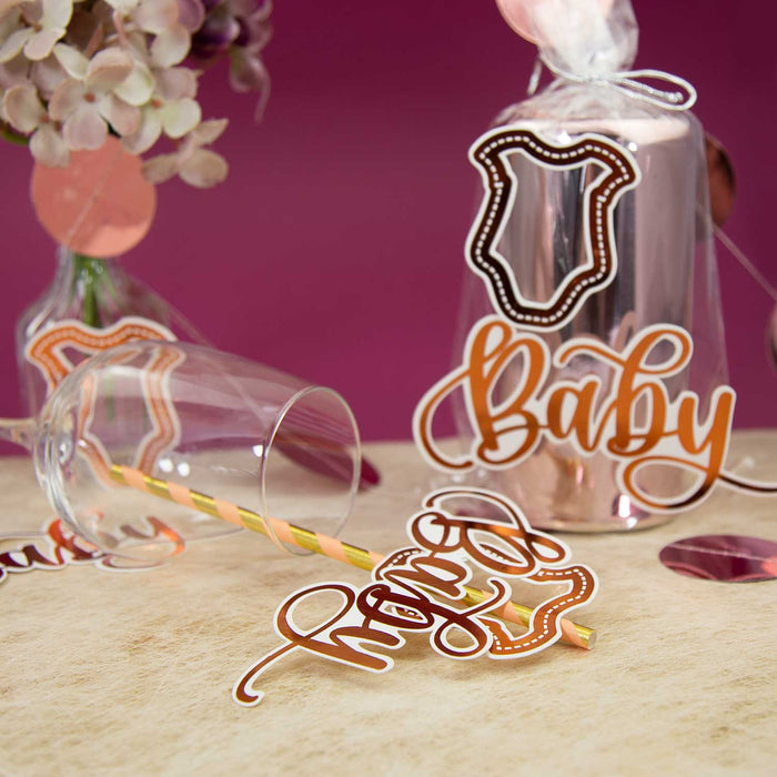 12 Konfetti 6 Baby + 6 Hemdchen für Mädchen Baby Shower Geburt Deko - roségold