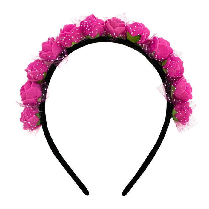 Rosen Haarreifen Blumen Haarreif Braut JGA Hochzeit Fasching Karneval Damen Kopfschmuck - pink