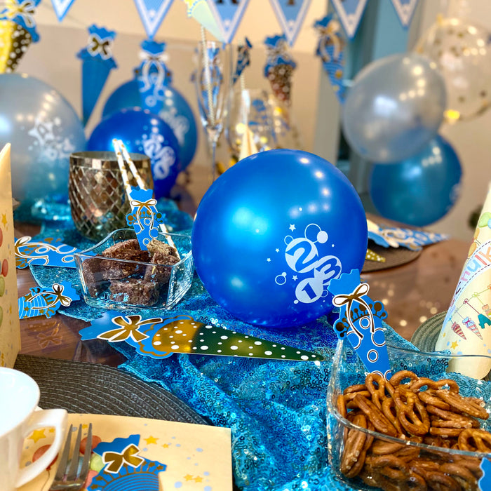 Schuleinführung Schulanfang Einschulung Deko Set - Schulkind + Zuckertüten Girlande + Luftballons + Konfetti