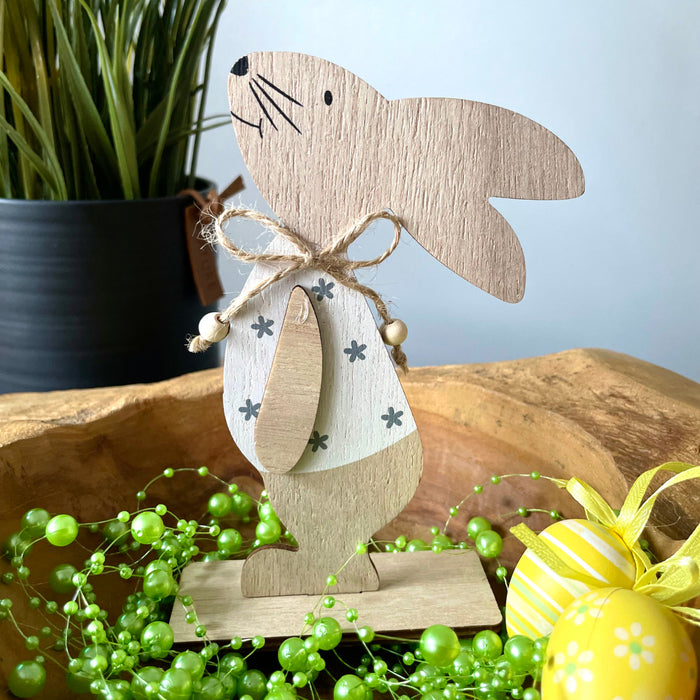 Holz Hase Aufsteller Deko Osterhase Osterdekoration Tischdeko Deko Figur für Ostern - weiß