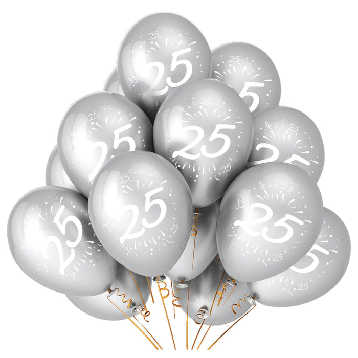 25. Geburtstag Silberhochzeit Deko Set - Luftballons Zahl 25 + Konfetti + Spiral Girlanden