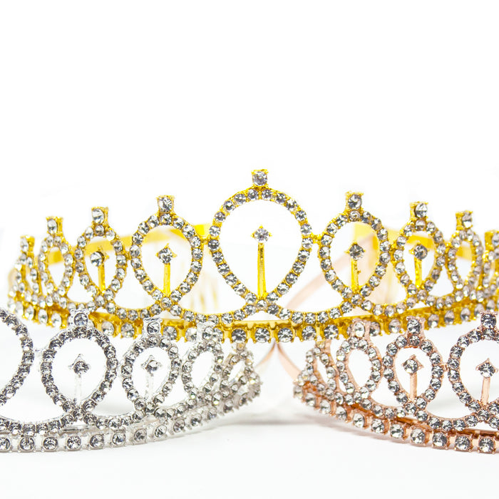 Krone mit Diamanten Glitzer Steinen Diadem Tiara Mädchen Damen JGA Hochzeit Geburtstag Party gold