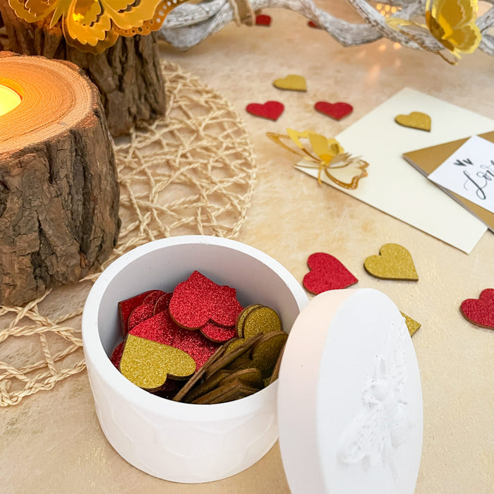 25 Holz Herzen gold Glitzer Konfetti Holzdeko Tischdeko Streudeko für JGA Hochzeit Valentinstag Party zum Basteln