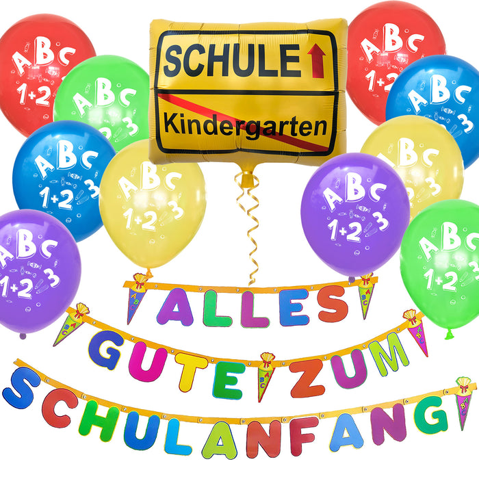 Schuleinführung Schulanfang Einschulung Deko Set - Alles Gute zum Schulanfang Girlande + Luftballons