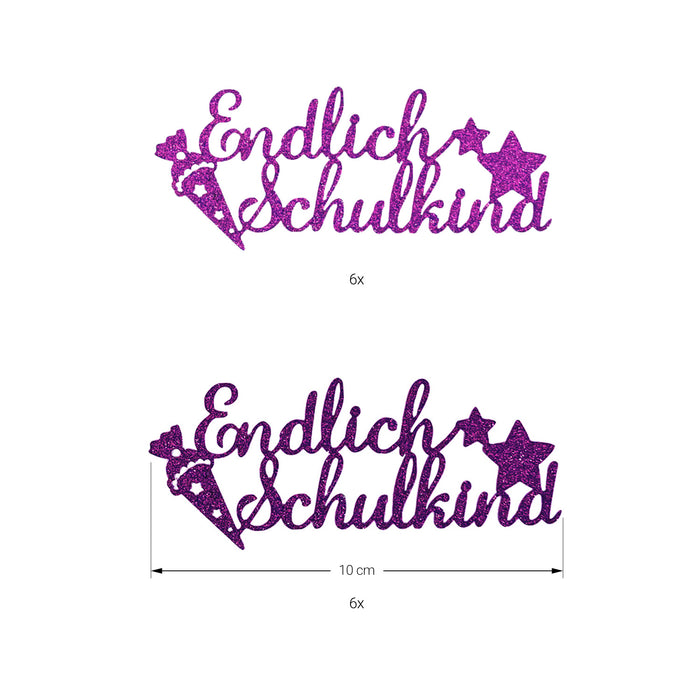 12x Endlich Schulkind Konfetti für Schuleinführung Einschulung Schulanfang Streudeko Tischdeko - pink + dunkellila