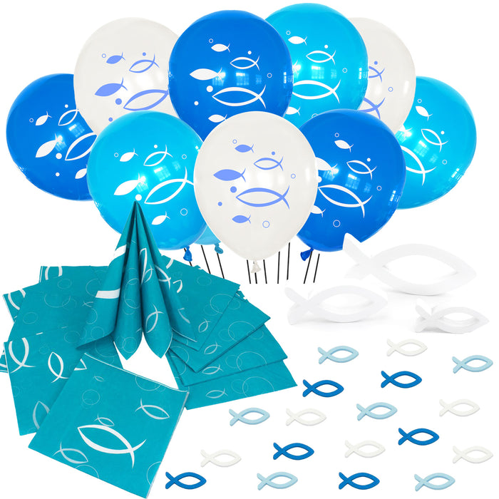 Oblique Unique Fisch Luftballon Set – 10 Ballons, Weiß & Blau, 25–30 Cm, Für Taufe, Kommunion, Geburtstag & Co. Oblique Unique Fisch Luftballon Set – 10 Ballons, Weiß & Blau, 25–30 Cm, Für Taufe, Kommunion, Geburtstag & Co.