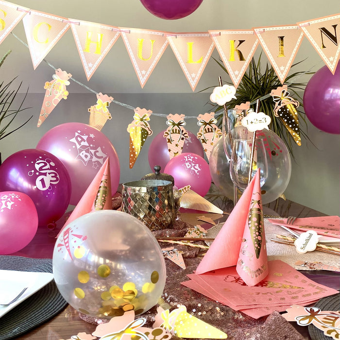 Konfetti Luftballon Set für Schuleinführung Schulanfang Deko Ballons rosa gold